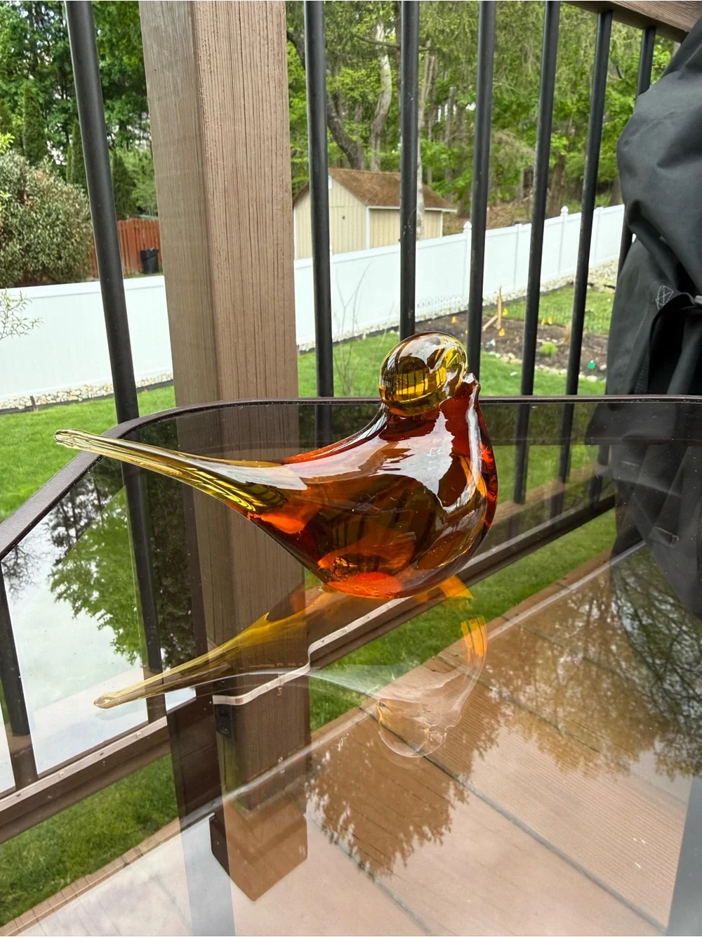 Amber Glass Bird Figurine - Decorative Pet Bird Accent